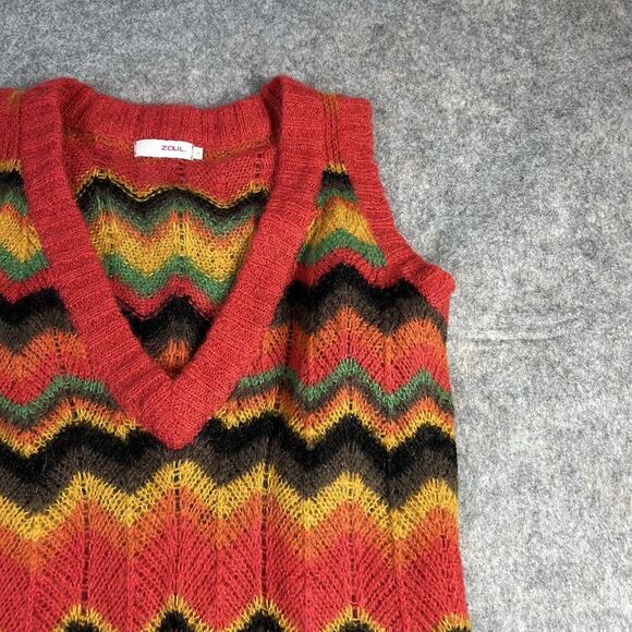 Vintage Zoul Sweater Vest Womens Large Multicolored Cheveron Hippie Mohair - Picture 2 of 8